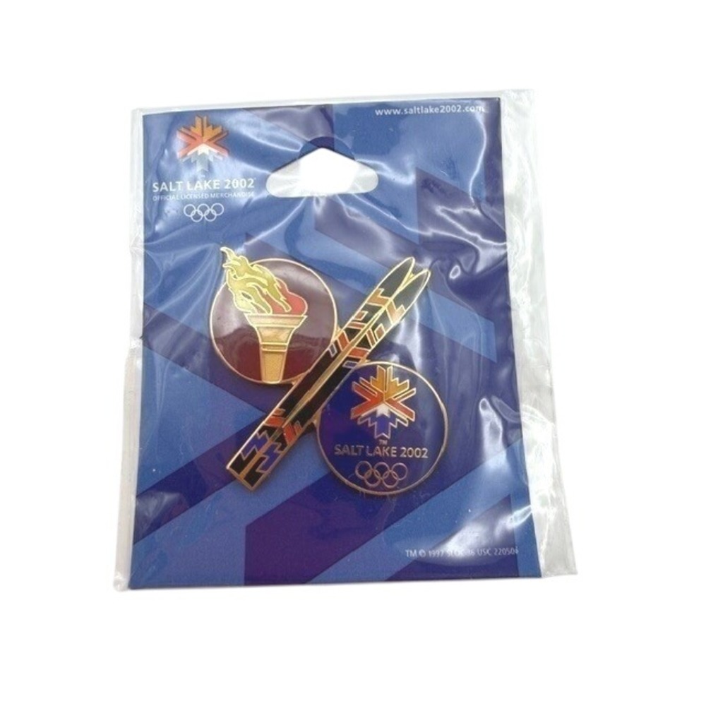 Salt Lake City 2002 Olympic Pin Torch Ski Design Sealed Official Licensed In Bag